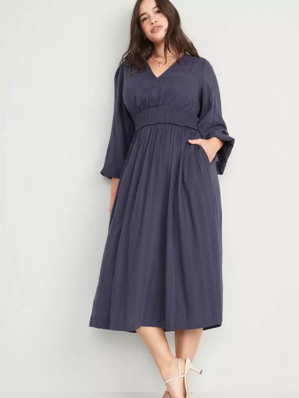 Old Navy Navy Long Sleeve V-Neck Maxi Dress - xl tall